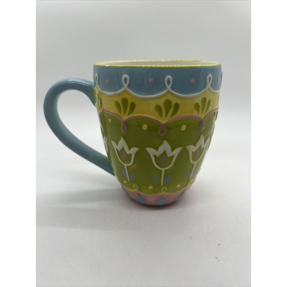 Pier 1 Imports Hand Painted Dolomite 3D Textured Ceramic‎  Easter Egg Mug